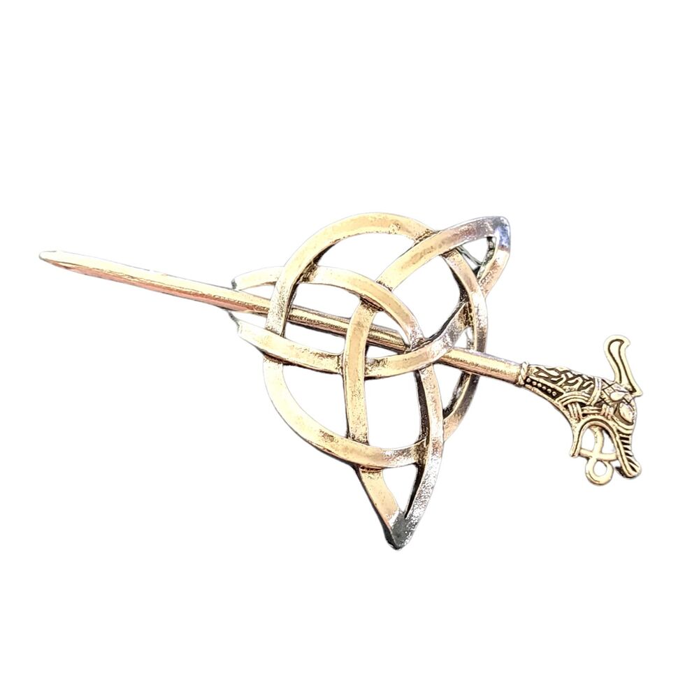 Celtic Trinity Knot Triquetra Hair Slide Silver Alloy Dragon Stick Thick Hair
